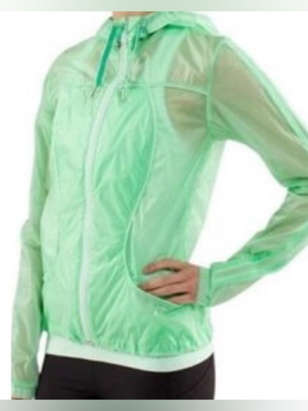 Lululemon Green Sheer Hooded Running Windbreaker Jacket Size 8